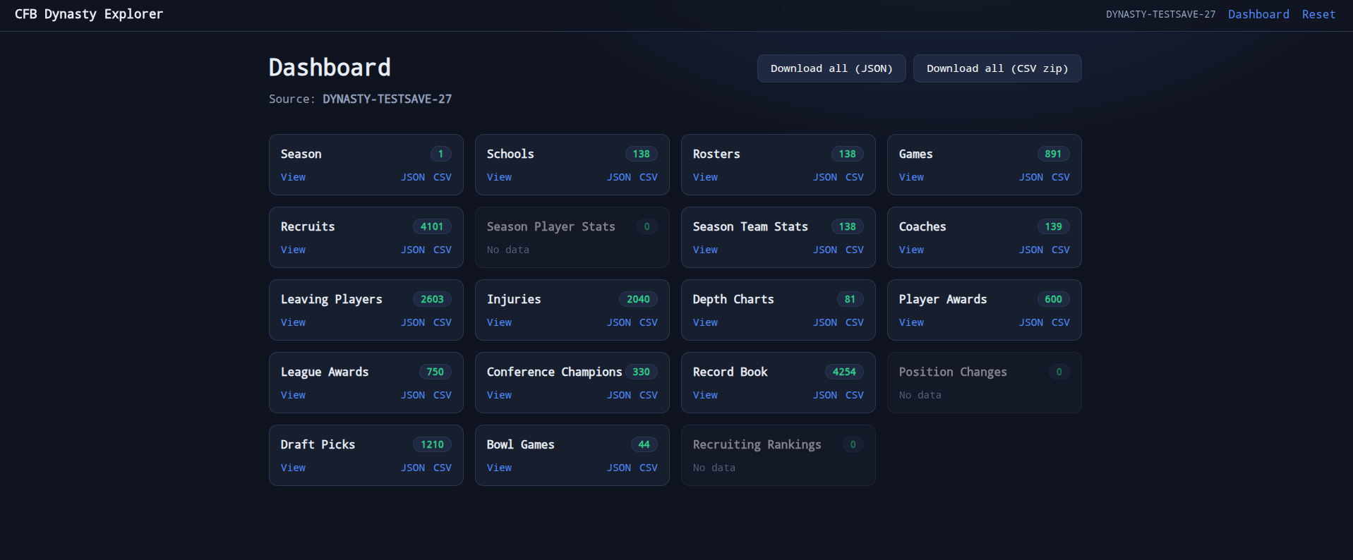 Screenshot of the main web interface for Dynasty Explorer